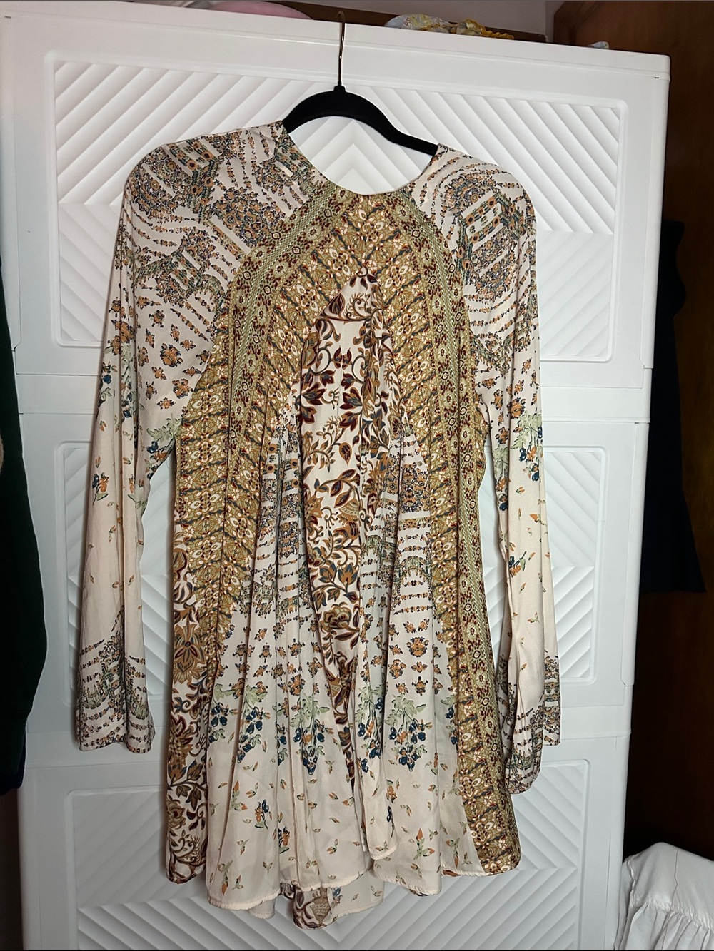 Free People Cream Floral Paisley Long-Sleeve Boho Dress